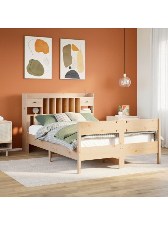 Postel s knihovnou bez matrace 140 x 190 cm masivní borovice