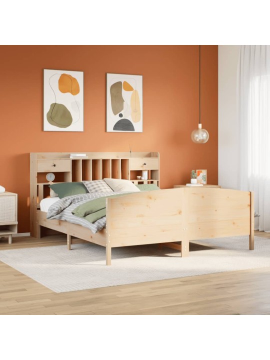 Postel s knihovnou bez matrace 180 x 200 cm masivní borovice