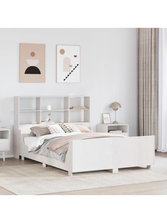 Postel s knihovnou bez matrace bílá 160 x 200 cm masivní dřevo
