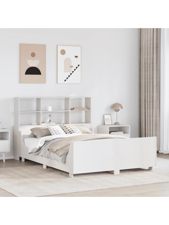 Postel s knihovnou bez matrace bílá 140 x 200 cm masivní dřevo