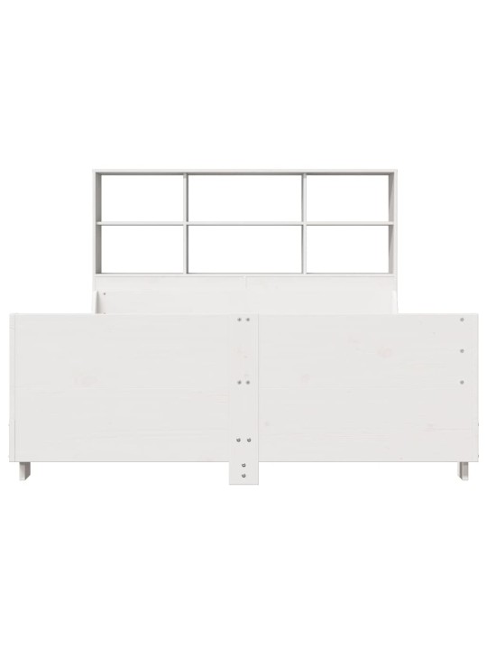 Postel s knihovnou bez matrace bílá 140 x 190 cm masivní dřevo