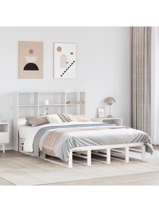Postel s knihovnou bez matrace bílá 150 x 200 cm masivní dřevo