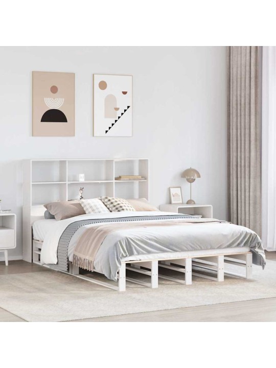 Postel s knihovnou bez matrace bílá 140 x 190 cm masivní dřevo