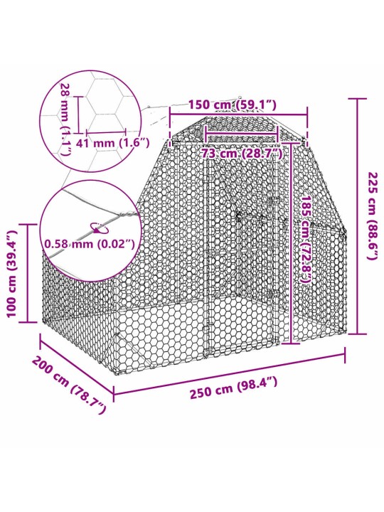 Výběh pro slepice se střechou 2,5x2x2,25 m pozinkovaná ocel
