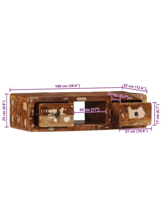 Nástěnná tv skříňka 100x32x25 cm masivní recyklované dřevo