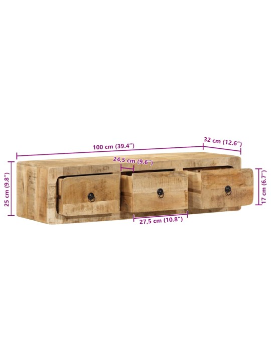 Nástěnná tv skříňka 100x32x25 cm masivní dřevo, surové mango