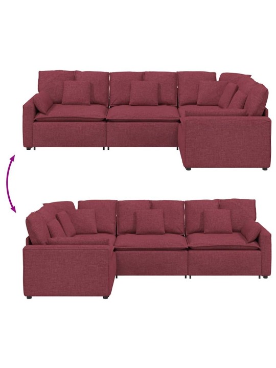 Modulární pohovka s polštáři textil vínově červená