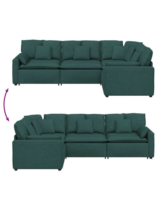 Modulární pohovka s polštáři textil tmavě zelená
