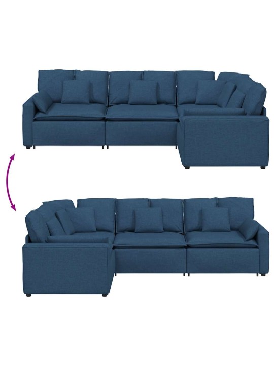 Modulární pohovka s polštáři textil modrá