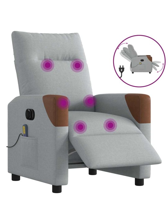 Elektrické masážní polohovací křeslo světle šedé textil
