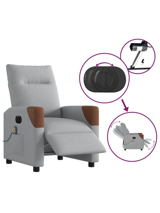 Elektrické masážní polohovací křeslo světle šedé textil