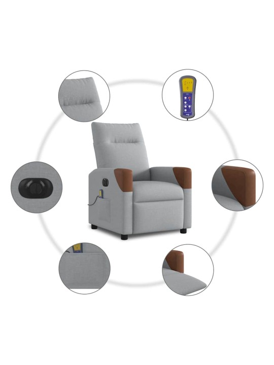 Elektrické masážní polohovací křeslo světle šedé textil