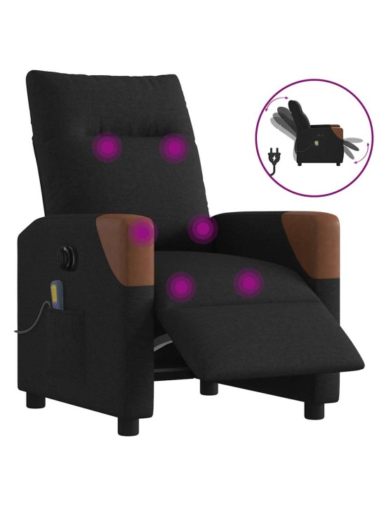 Elektrické masážní polohovací křeslo černé textil