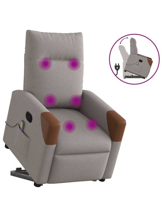 Zvedací masážní polohovací křeslo taupe textil