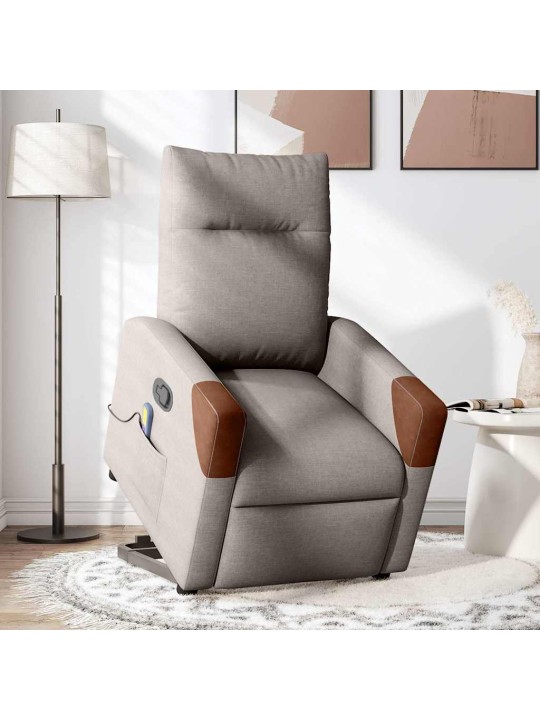 Zvedací masážní polohovací křeslo taupe textil