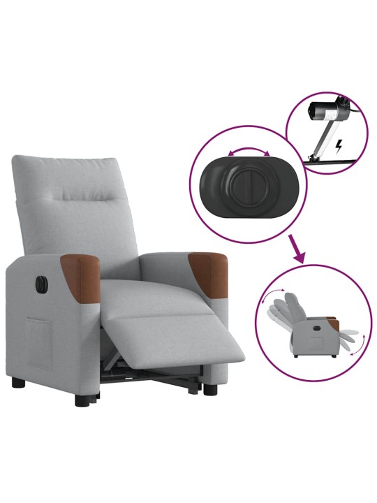 Elektrické zvedací polohovací křeslo světle šedé textil