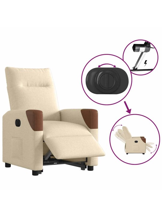 Elektrické zvedací polohovací křeslo krémové textil