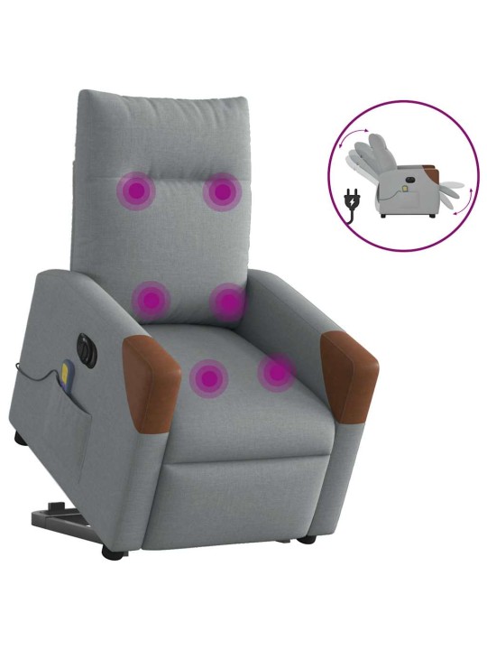 Elektrické zvedací masážní polohovací křeslo světle šedé textil