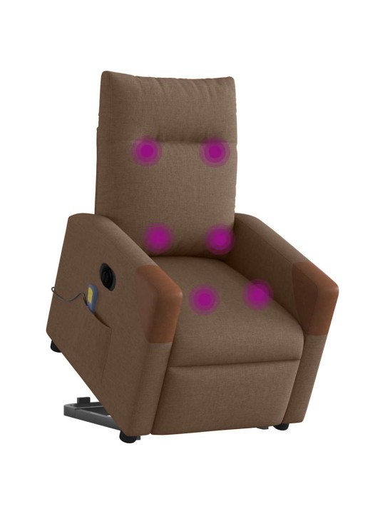 Elektrické zvedací masážní polohovací křeslo hnědé textil
