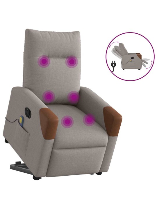 Elektrické zvedací masážní polohovací křeslo taupe textil