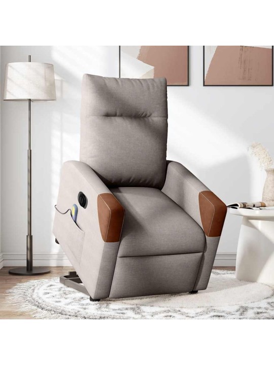 Elektrické zvedací masážní polohovací křeslo taupe textil
