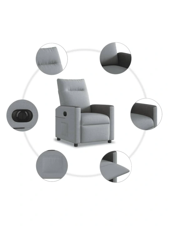 Elektrické polohovací křeslo světle šedé textil