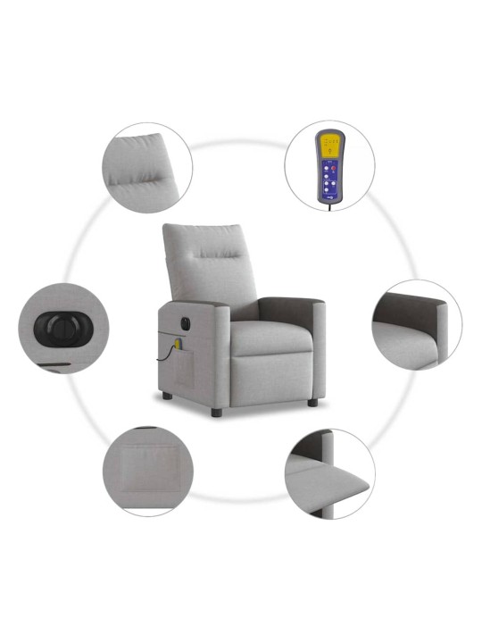 Elektrické masážní polohovací křeslo obláčkově šedé textil