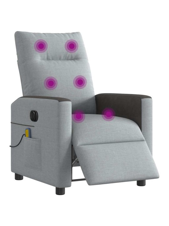 Elektrické masážní polohovací křeslo světle šedé textil