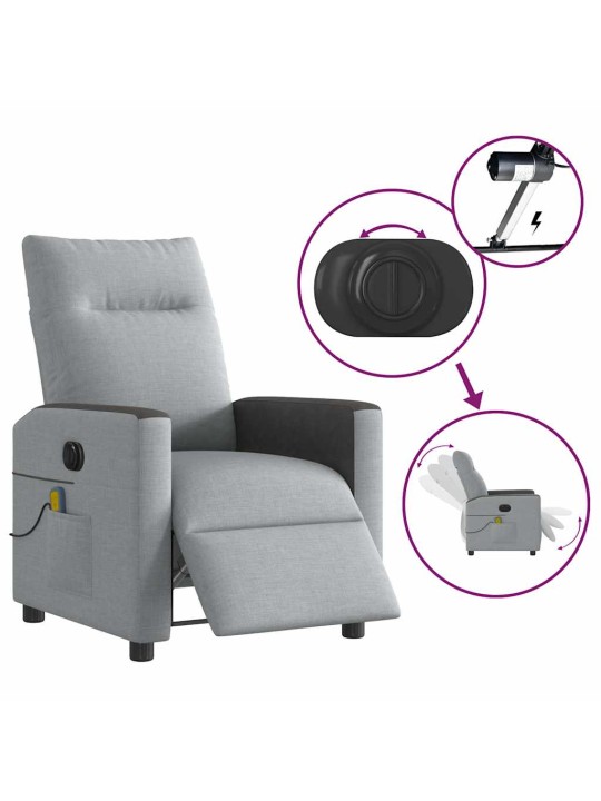 Elektrické masážní polohovací křeslo světle šedé textil