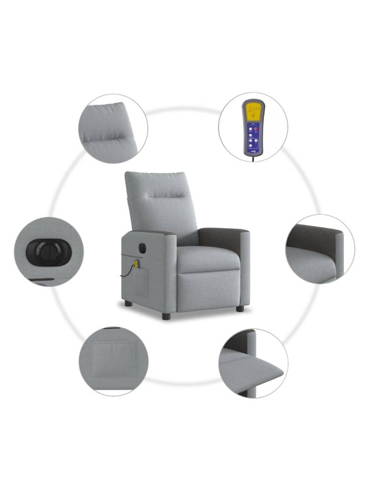 Elektrické masážní polohovací křeslo světle šedé textil