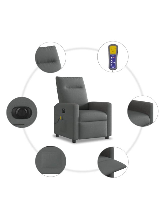 Elektrické masážní polohovací křeslo tmavě šedé textil