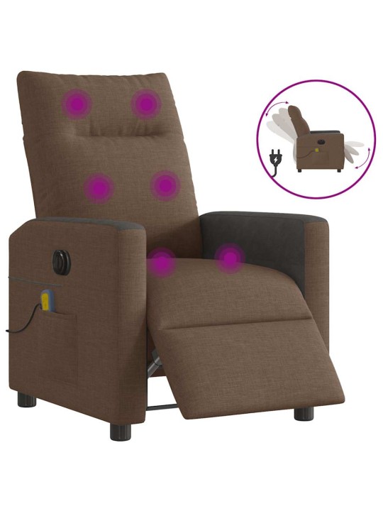 Elektrické masážní polohovací křeslo hnědé textil