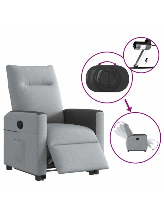 Elektrické zvedací polohovací křeslo světle šedé textil