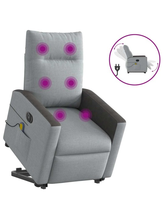 Elektrické zvedací masážní polohovací křeslo světle šedé textil
