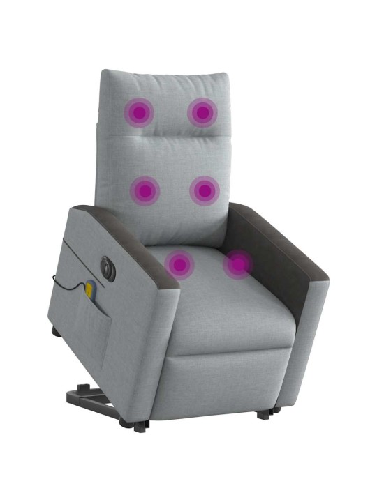 Elektrické zvedací masážní polohovací křeslo světle šedé textil