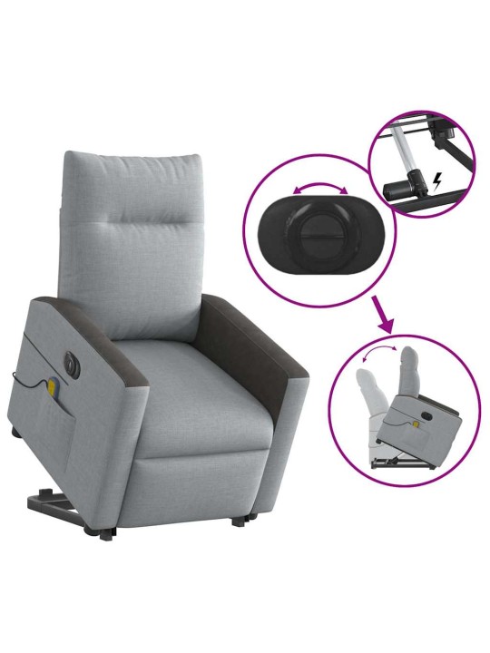 Elektrické zvedací masážní polohovací křeslo světle šedé textil