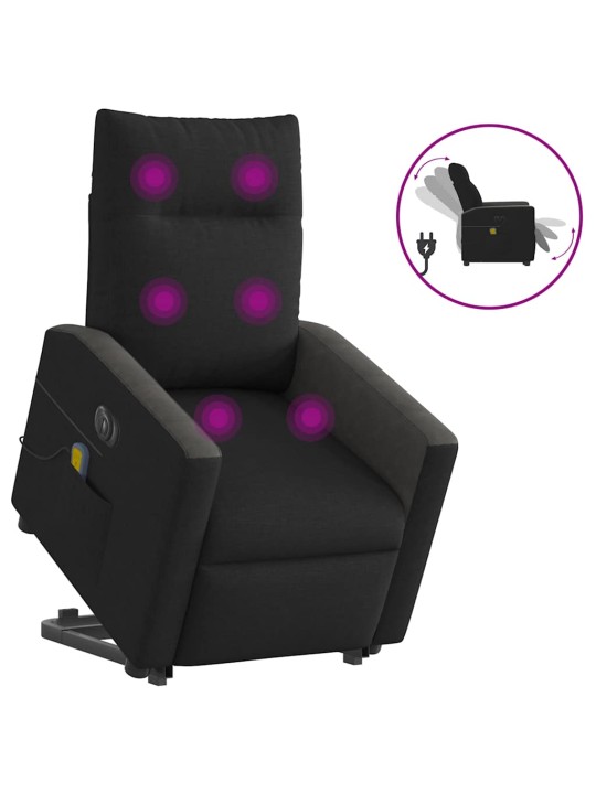 Elektrické zvedací masážní polohovací křeslo černé textil