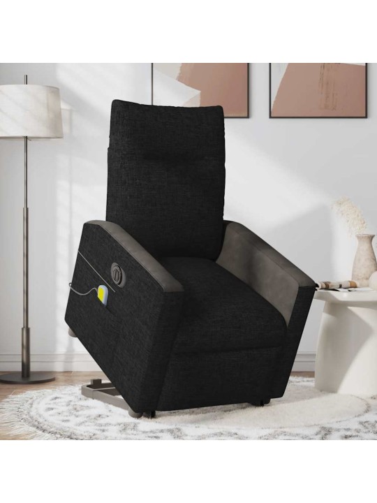 Elektrické zvedací masážní polohovací křeslo černé textil