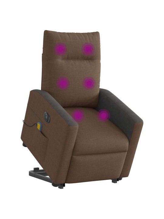 Elektrické zvedací masážní polohovací křeslo hnědé textil