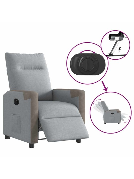 Elektrické polohovací křeslo světle šedé textil