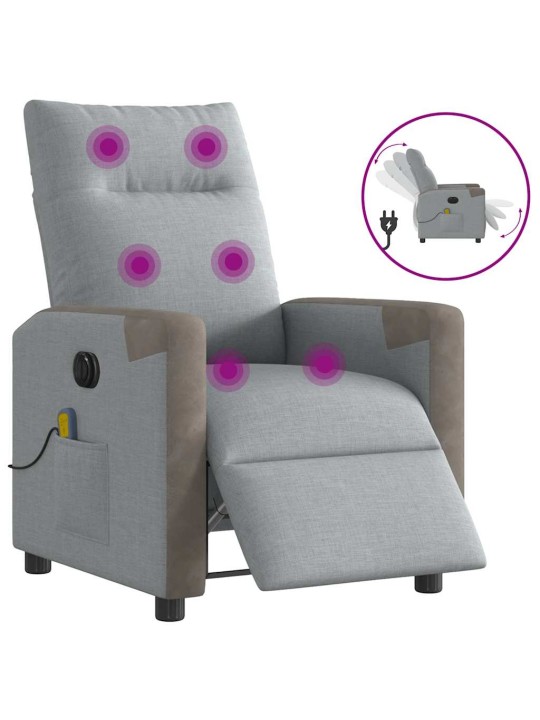 Elektrické masážní polohovací křeslo světle šedé textil