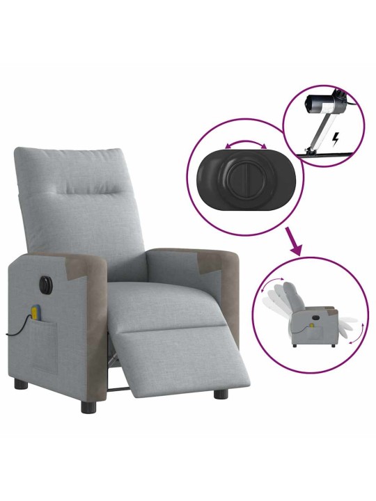 Elektrické masážní polohovací křeslo světle šedé textil
