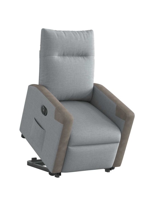 Elektrické zvedací polohovací křeslo světle šedé textil