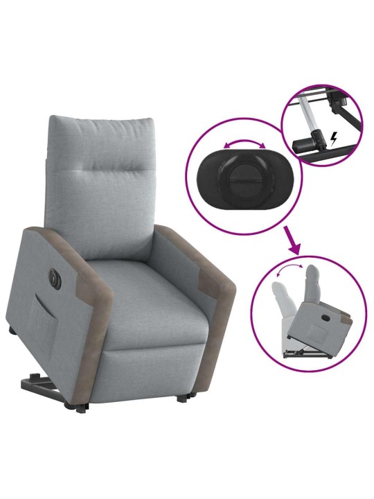 Elektrické zvedací polohovací křeslo světle šedé textil