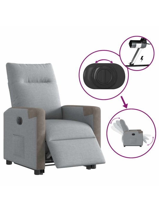 Elektrické zvedací polohovací křeslo světle šedé textil