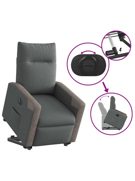 Elektrické zvedací polohovací křeslo tmavě šedé textil