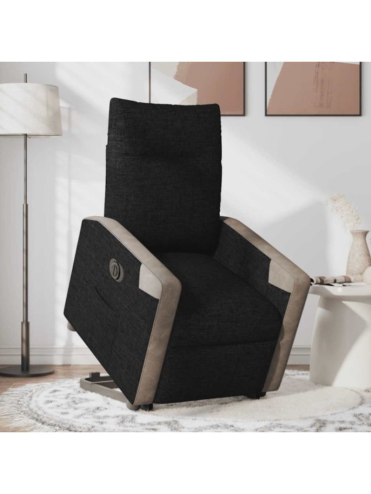 Elektrické zvedací polohovací křeslo černé textil