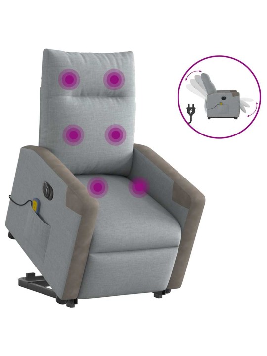 Elektrické zvedací masážní polohovací křeslo světle šedé textil