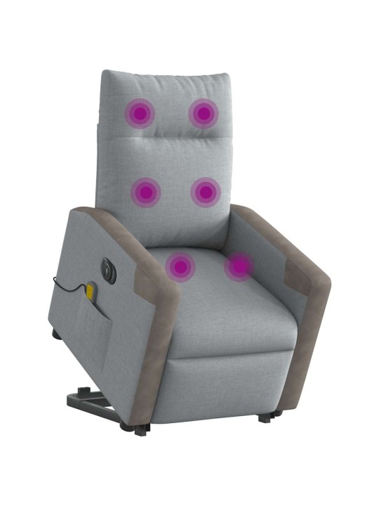 Elektrické zvedací masážní polohovací křeslo světle šedé textil