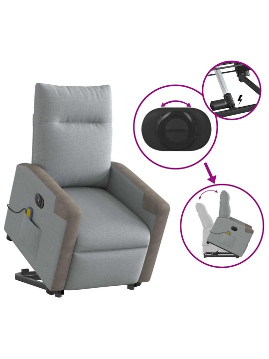 Elektrické zvedací masážní polohovací křeslo světle šedé textil
